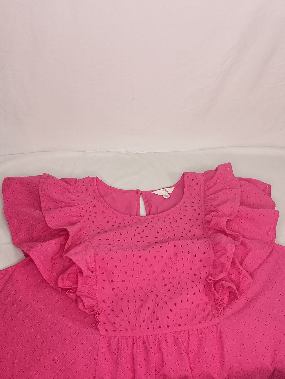 Women's Plus Size 4X Eyelet Ruffle Sleeve Babydoll Dress Hot Pink Cottage - Picture 6 of 8